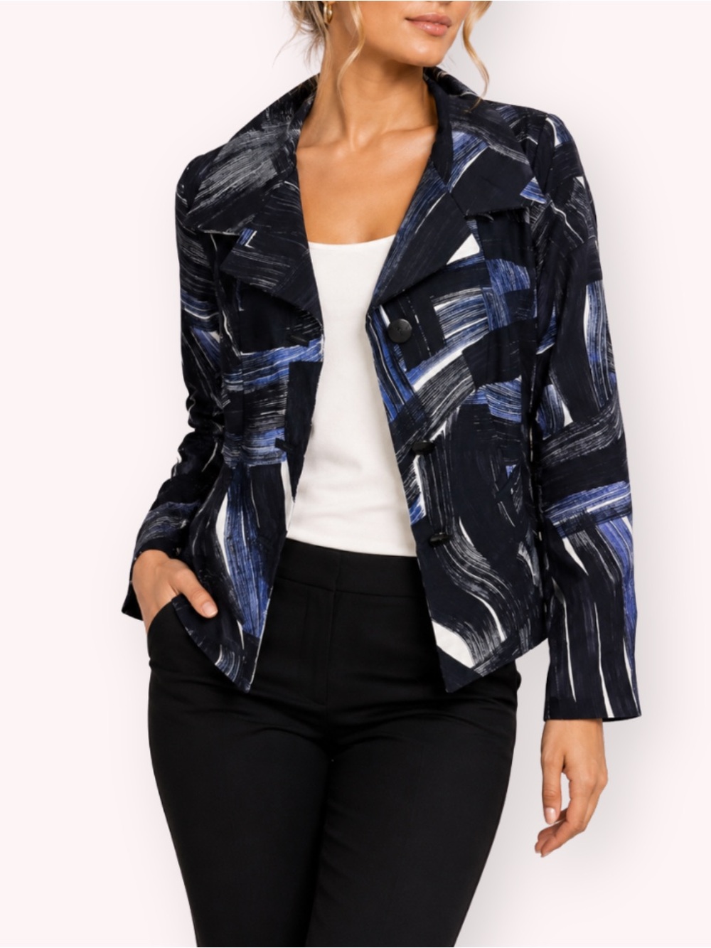 Max Mara Pianoforte Silk Abstract Brushstroke Blazer Size 12 Excellent shape